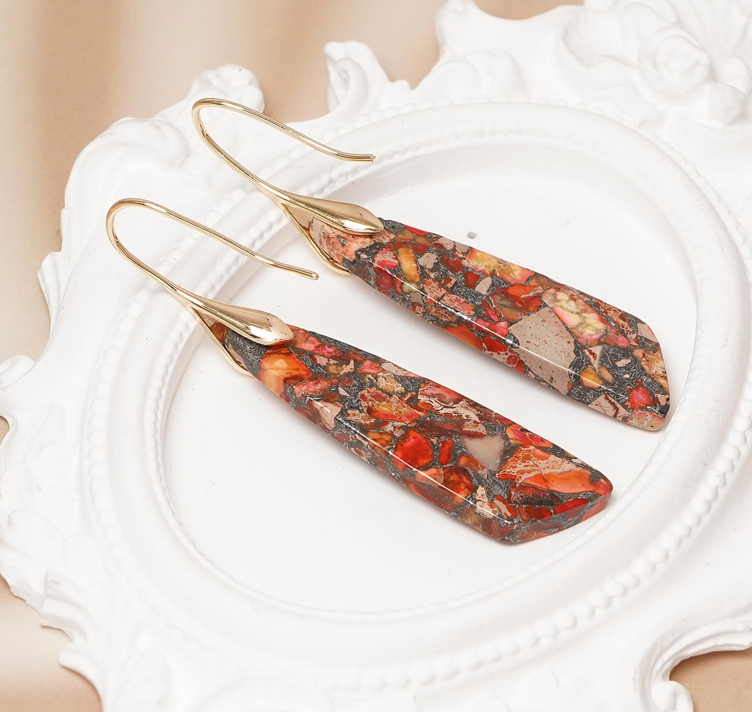 Natural Stone Earrings for Women Boho Triangles Dangle Drop Earrings - Image 5