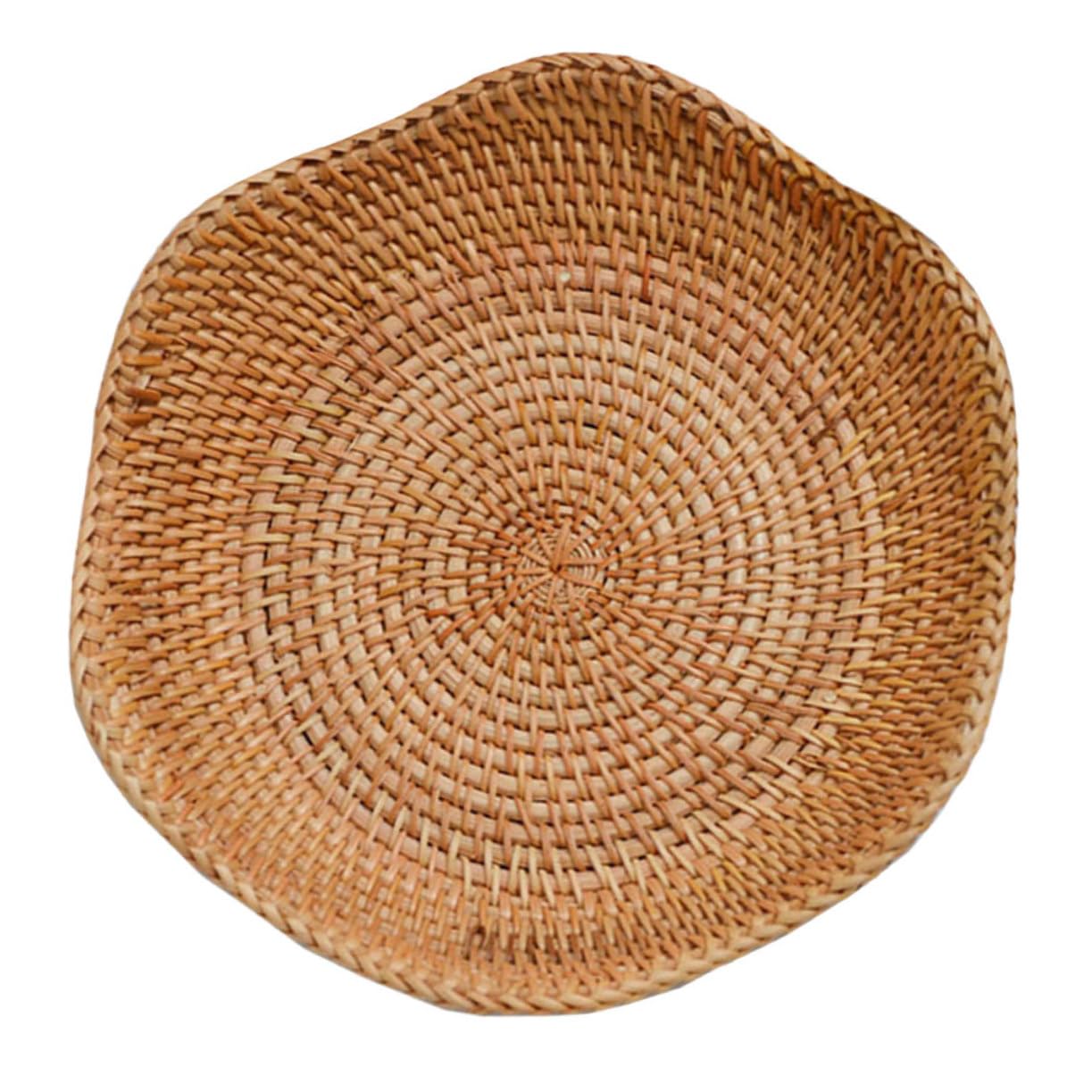 HOLIDYOYO Rattan Tray Rattan Storage Basket Wicker Bread Basket Woven Fruit Basket Seagrass Storage Baskets Home Storage Basket Natural Rattan Woven Basket Handmade Potato Basket Food Tray