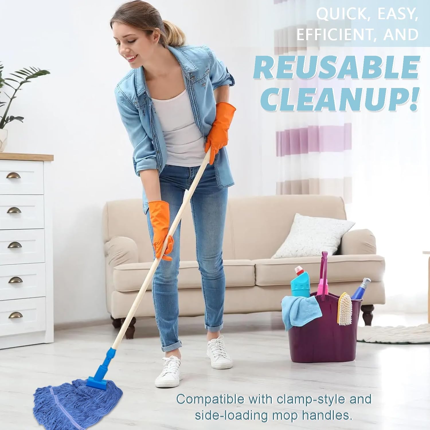 Heavy Duty Commercial Mop Head Replacement, Wet Industrial Cotton Looped End Mop Refills for Floor Cleaning and Replacement Heads (Blue 4Pcs)