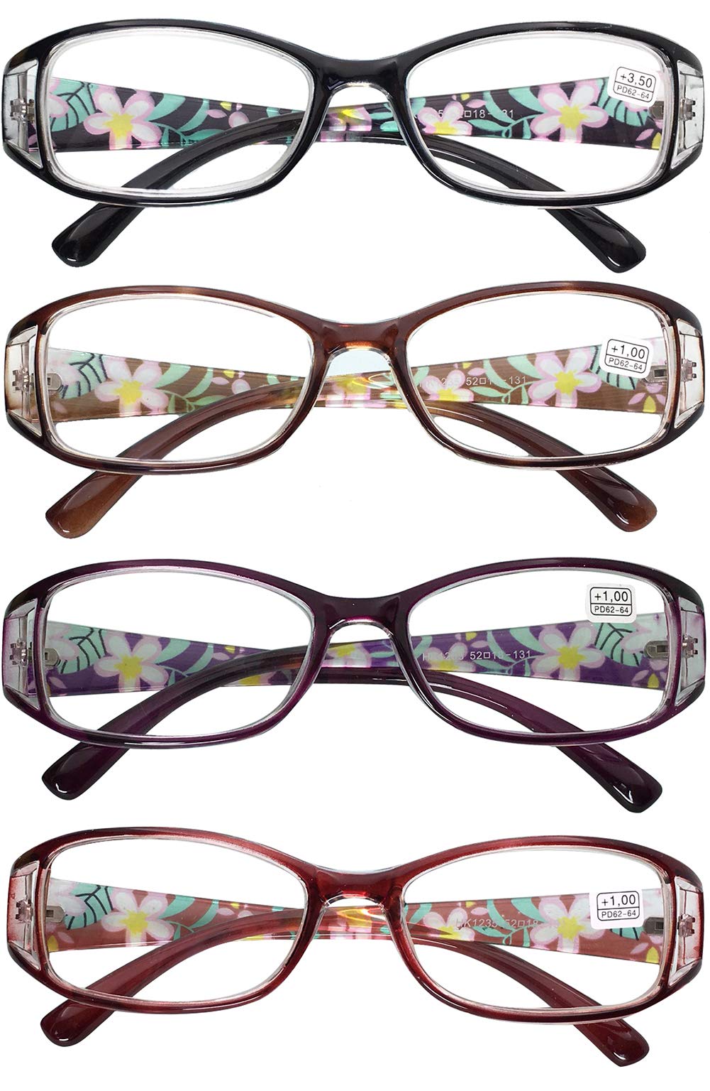 KOOSUFA Lesebrillen Damen Lesehilfe Sehhilfe Augenoptik Blumen Qualität Vollrandbrille 1.0 1.25 1.5 1.75 2.0 2.25 2.5 2.75 3.0 3.5 4.0 4.5 5.0 5.5 6.0