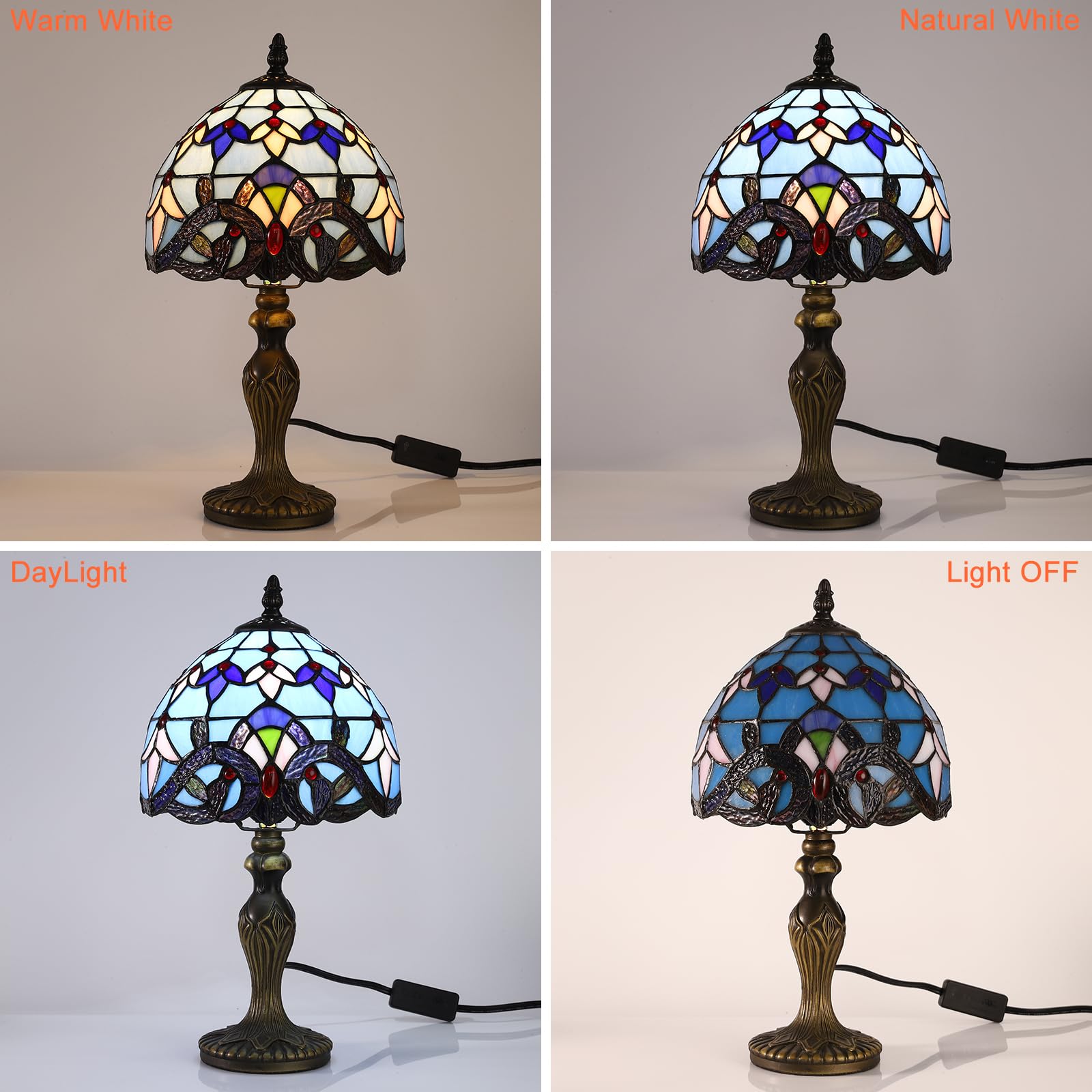Lampada Tiffany da Tavolo con Paralume in Vetro Colorato per Soggiorno, Camera da Letto, Studio e Tavolino da Caffè