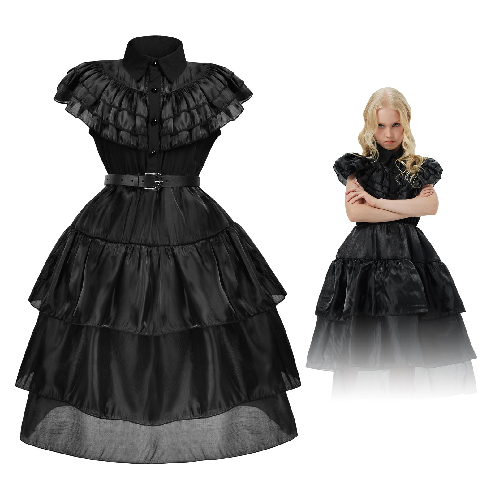 Wednesday Schwarzer Tüll Kleid für Kinder Halloween Costume Scream Kostüm 110~160