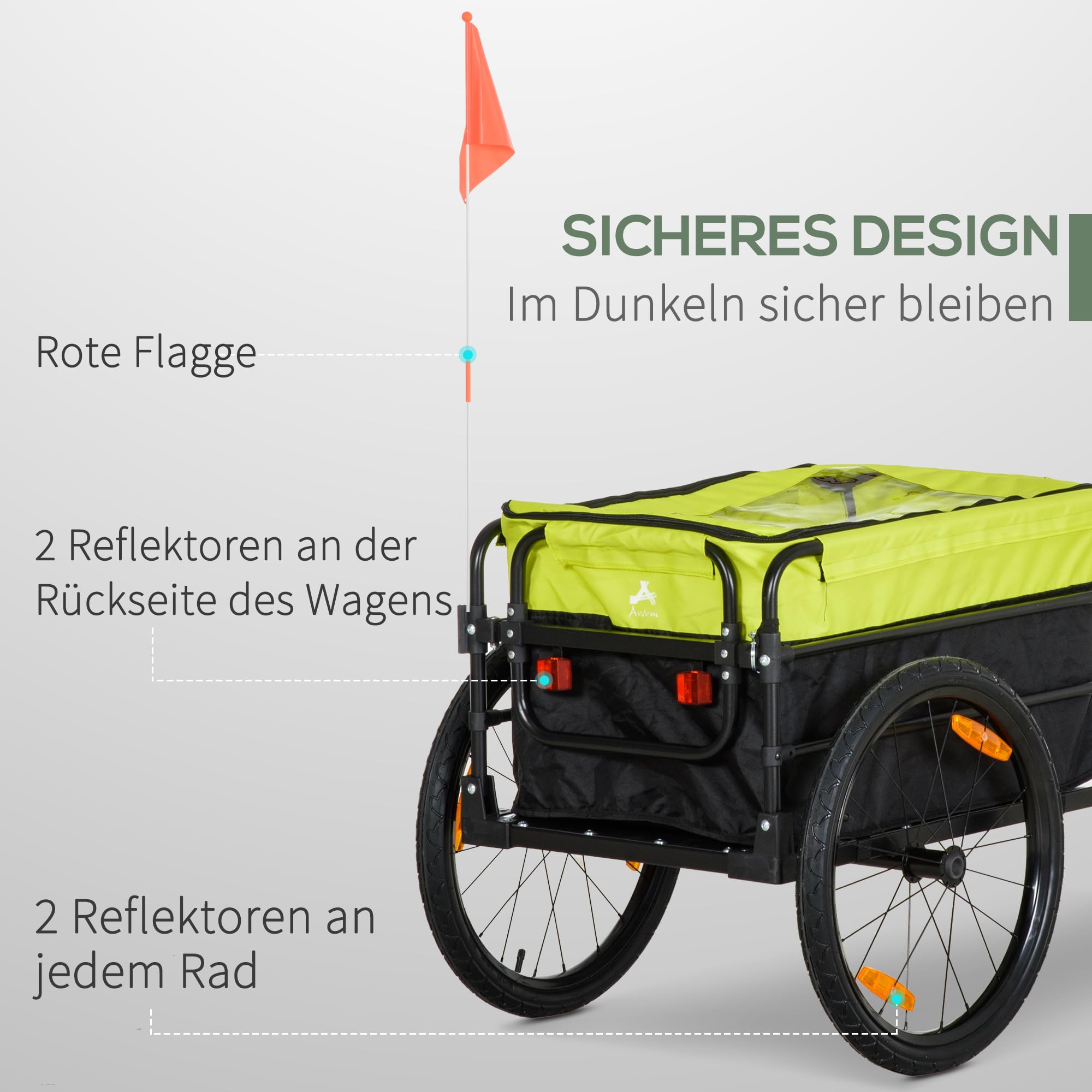 HOMCOM Rimorchio per bicicletta, 2 in 1, per bicicletta, con pneumatici da 20 pollici, portata 40 kg, in acciaio, tessuto Oxford, 130 x 64 x 64/103 cm
