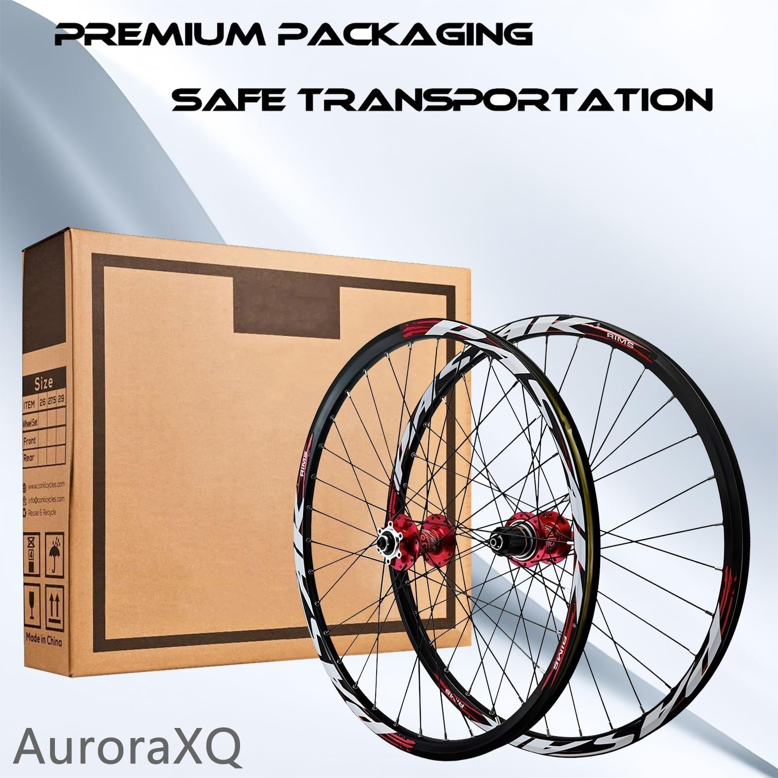 Set di ruote MTB AuroraXQ 26"/27.5"/29", freni a disco, cerchi in lega di alluminio a 32 fori e mozzi HG, ruota anteriore 100x9mm / ruota posteriore 135x10mm, compatibile con 7-12 velocità e pneumati