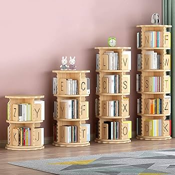 Amazon.co.jp: FZYUAN 360度 回転本棚 無垢材 ラウンド フロア