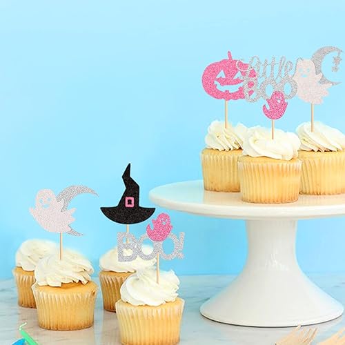Miniatura 42 de 24 piezas Boo Oh Baby Cupcake Toppers Ghost Little Boo Cupcake Picks Baby Shower Halloween Boy Girl First Birthday Party Decoraciones Suministros Oh