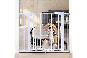 Dog Fence Door: Upgraded Pet Gate Easy Walk Thru Fence with Dog Door