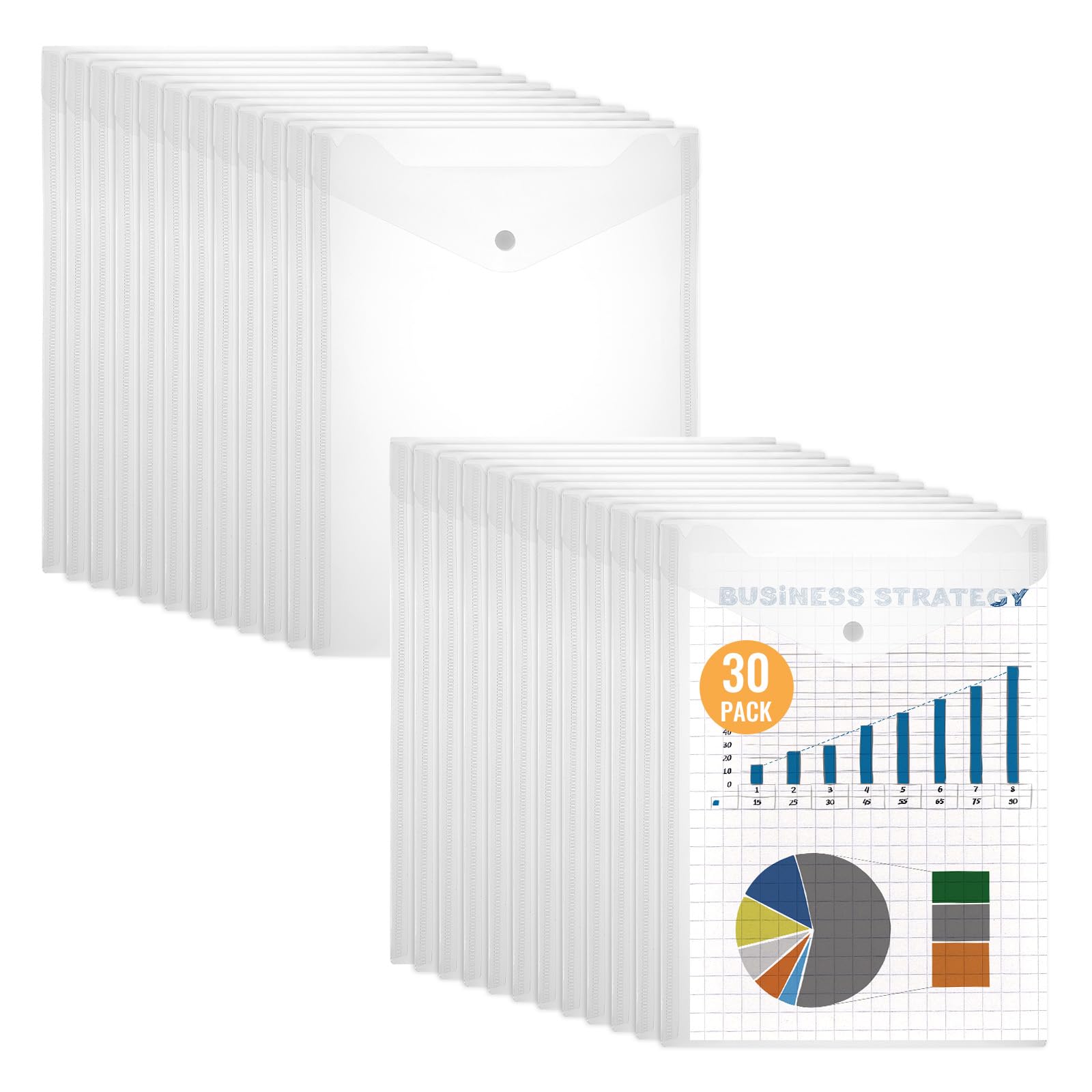 30 Pcs 9"x12" Clear Plastic Envelopes with Snap Closure, Heavy-Duty Plastic Document Envelope & File Folder for Organizing Papers (9.25"x12.8")
