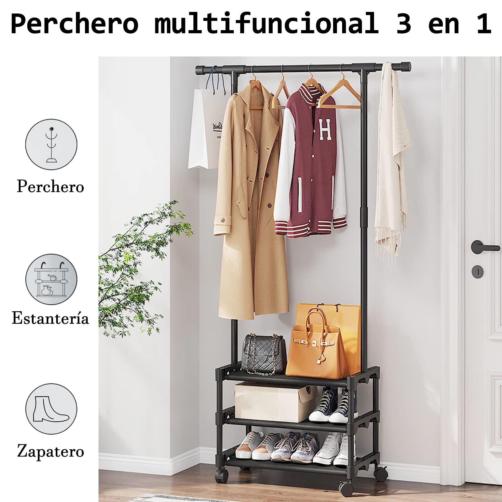 Perchero Pared Perchero Industrial De Tubos Con Estantes Negro Y