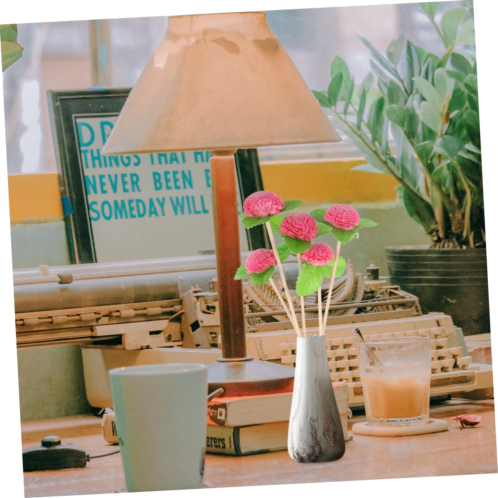 Bâtonnets Diffuseurs Fleur pour Aromathérapie 5pcs en Bois et Plastique, Remplacement, Prévient la Chute, pour Diffuseur D'huile Essentielle