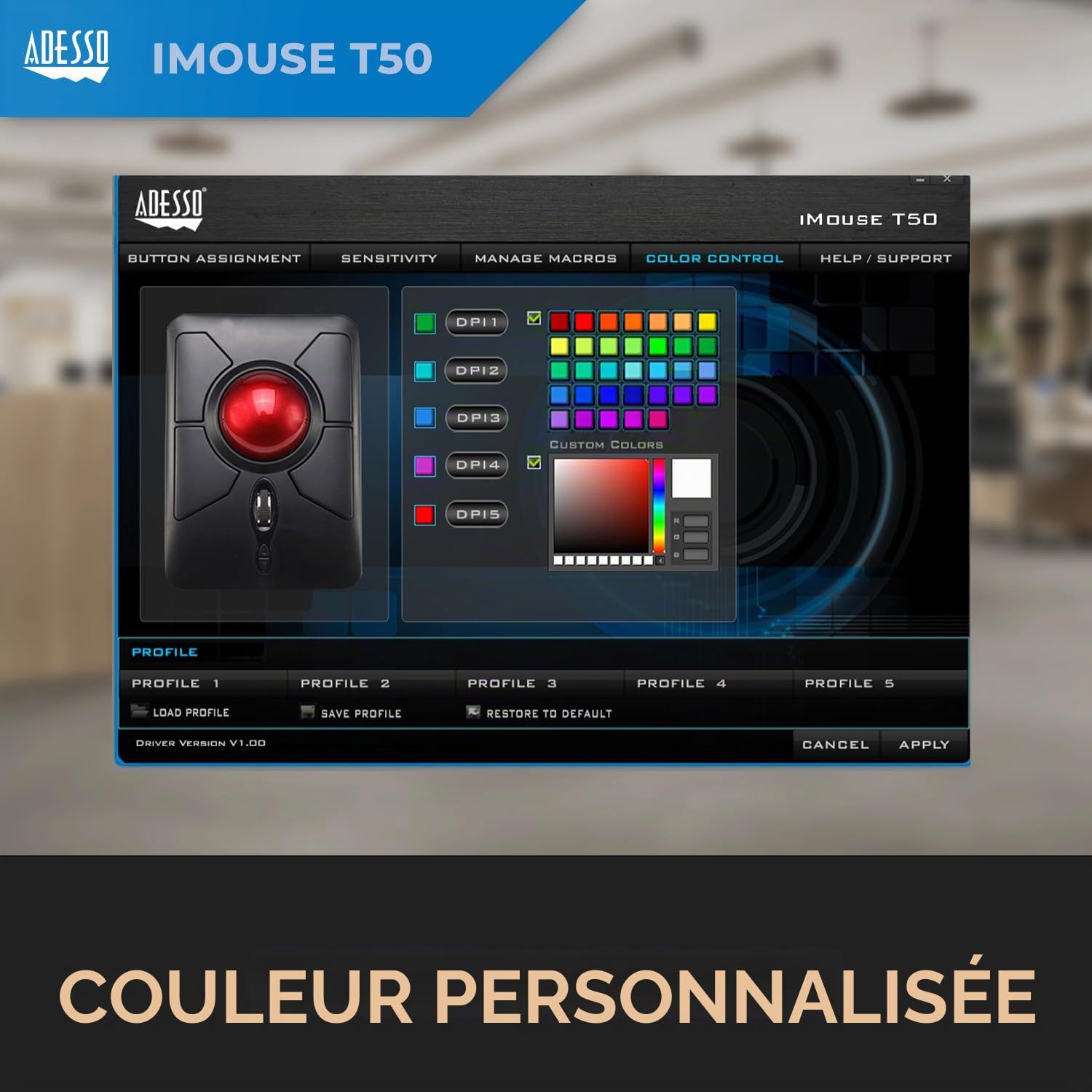 Adesso iMouse T50 souris RF Wireless Trackball 4800 DPI Ambidextre - Souris (Ambidextre, Trackball, RF Wireless, 4800 DPI, Black, Rouge)