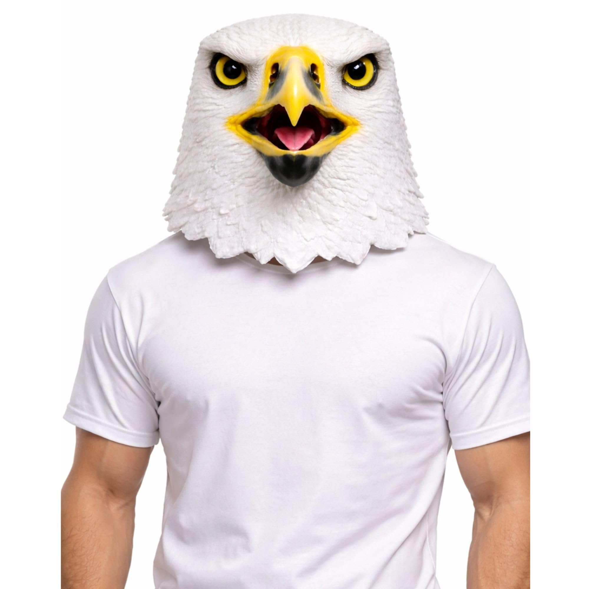 Active Star Animal Full Head Masks, Adults Realistic Latex Husky Dog Monkey Donkey Eagle Horse Funny Scary Fancy Dress Costume Accessory For Halloween Party Cosplay, (White Eagle Mask)