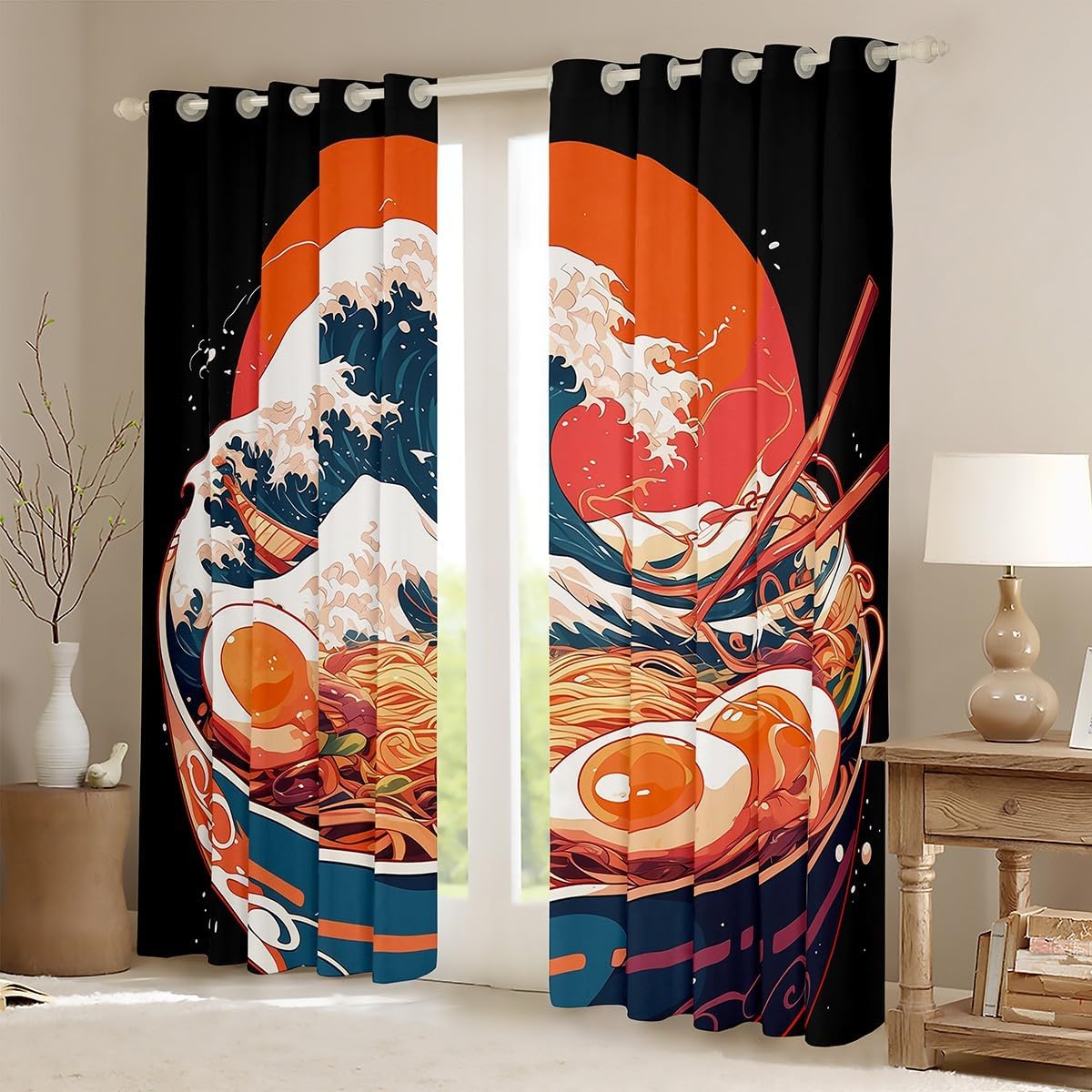 jejeloiu Ramen Curtains 2 Panels Bedroom for Boys Girls Teens image 2