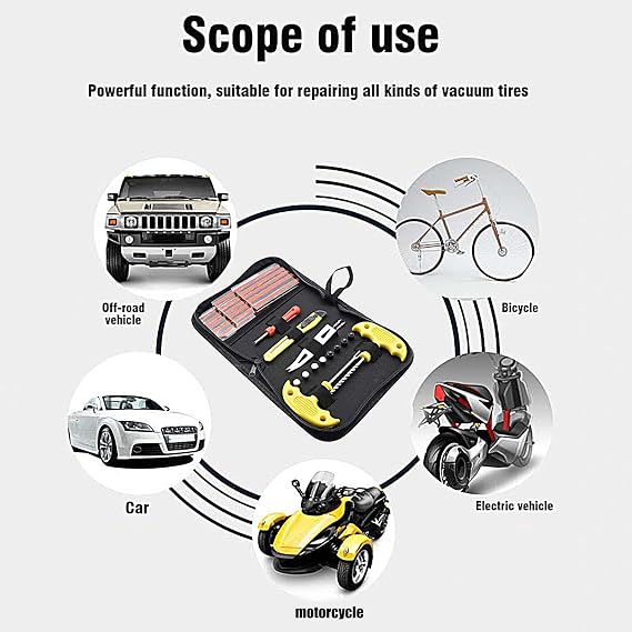 Tire Plug Kit, Car Tire Patch Kit, 32PCS Heavy Duty Tire Repair Tools with Adhesive Strips, Tire Repair Needles, Valve Core Tools, Steel Spiral Needles, Etc, Tire Repair Kit for Automobiles