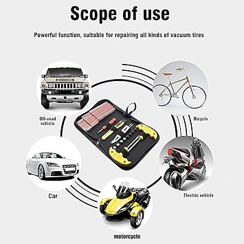 Tire Plug Kit, Car Tire Patch Kit, 32PCS Heavy Duty Tire Repair Tools with Adhesive Strips, Tire Repair Needles, Valve Core Tools, Steel Spiral Needles, Etc, Tire Repair Kit for Automobiles