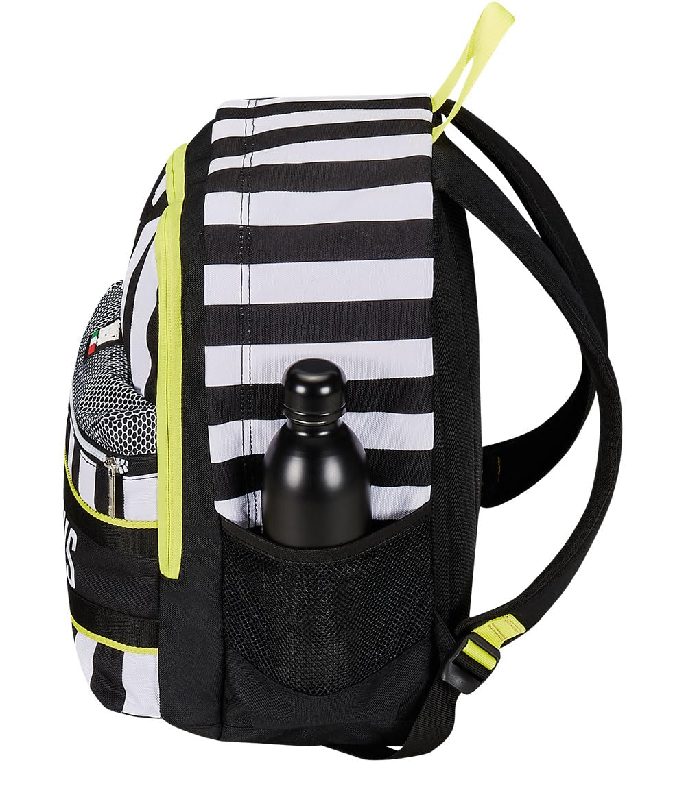 Seven Zaino Scuola Estensibile F.C. JUVENTUS Calcio -WIN IS THE RULE, Bianco Nero - Zaino Doppio Scomparto Sdoppiabile Tramite Zip e Con Tasca Porta Borraccia, Zaino Bambino