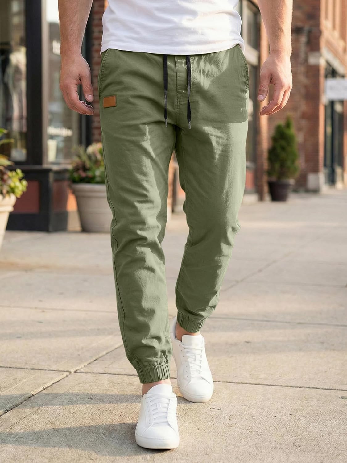 JMIERR Mens Casual Joggers Pants - Cotton Drawstring Chino Cargo Pants Hiking Outdoor Twill Track Jogging Sweatpants Pants