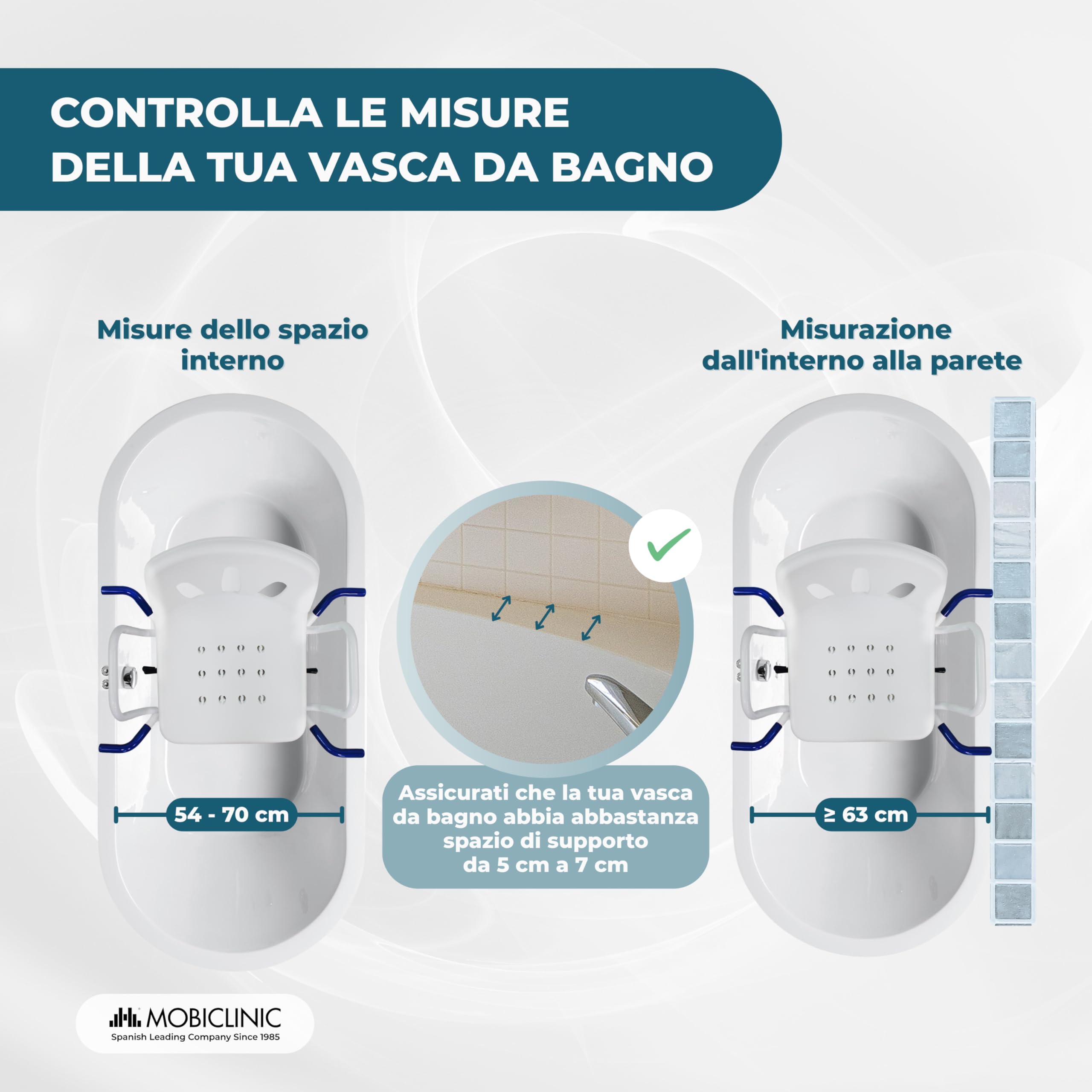 Mobiclinic, Sedia girevole 360º per Vasca da Bagno Anziani, Braccioli, Schienale, Sedile, Rotazione di 360º, Anatomica, Marca europea, Resistente all'acqua, Disabili, Lago