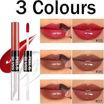 3PCS Double Ended Tear Off Lip Gloss,Lip Stain Peel Off Lip Gloss Oil Duo, Lip Liner Tat/too Magic Color & Hydrating Oil Set,Long Lasting Lipgloss,Transfer-Proof Lip Tint Stain with Lip Oil(05#06#07#)