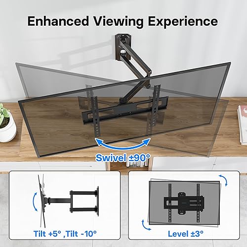 Miniatura 6 de BONTEC Soporte de pared para TV de movimiento completo para televisores planos y curvos LED LCD OLED de 26 a 60 pulgadas, giratorio e inclinable