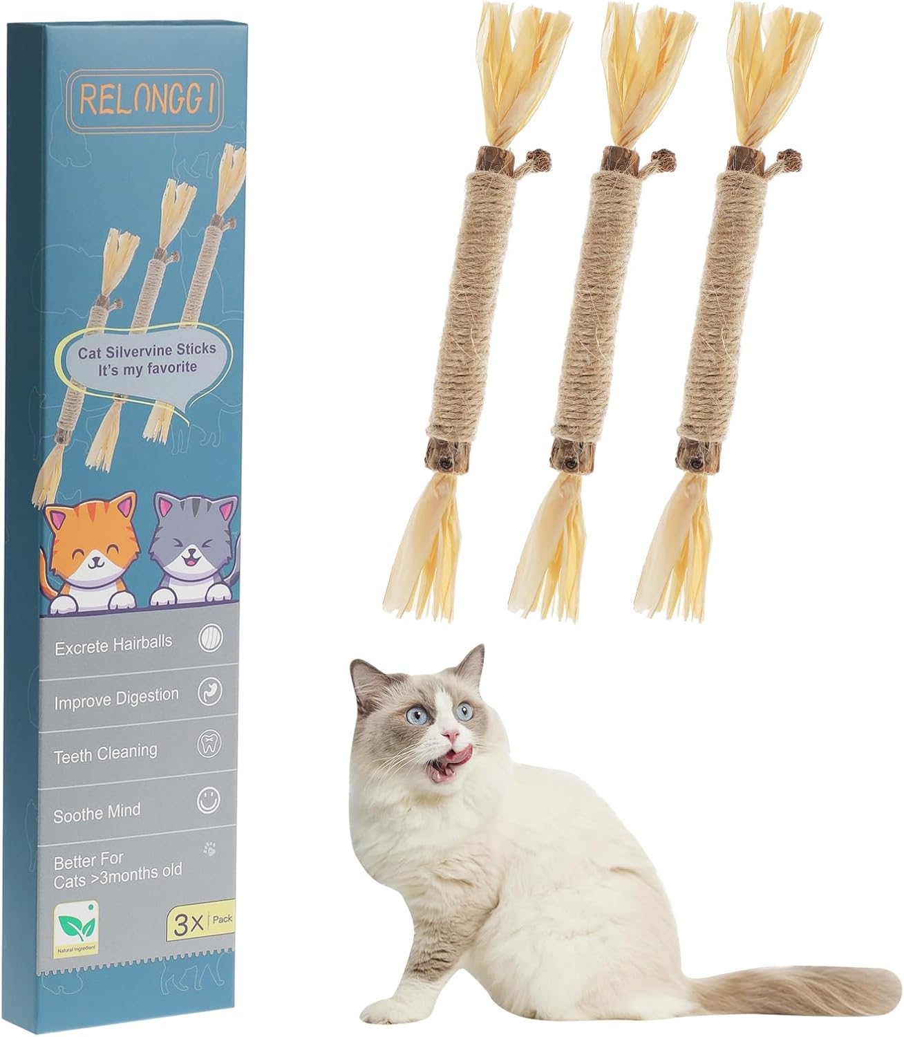 3 PCS Cat Chew Toys with Silvervine...
