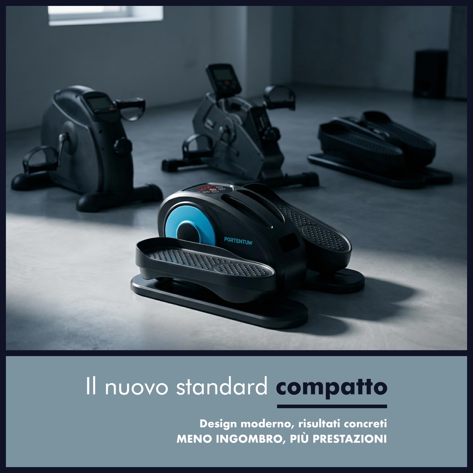 PORTENTUM Mini ellittica da casa elettrica con bande di resistenza – Tappetino e cinghie – Pedaliera riabilitazione automatica e manuale 12 velocità – Telecomando e motore silenzioso