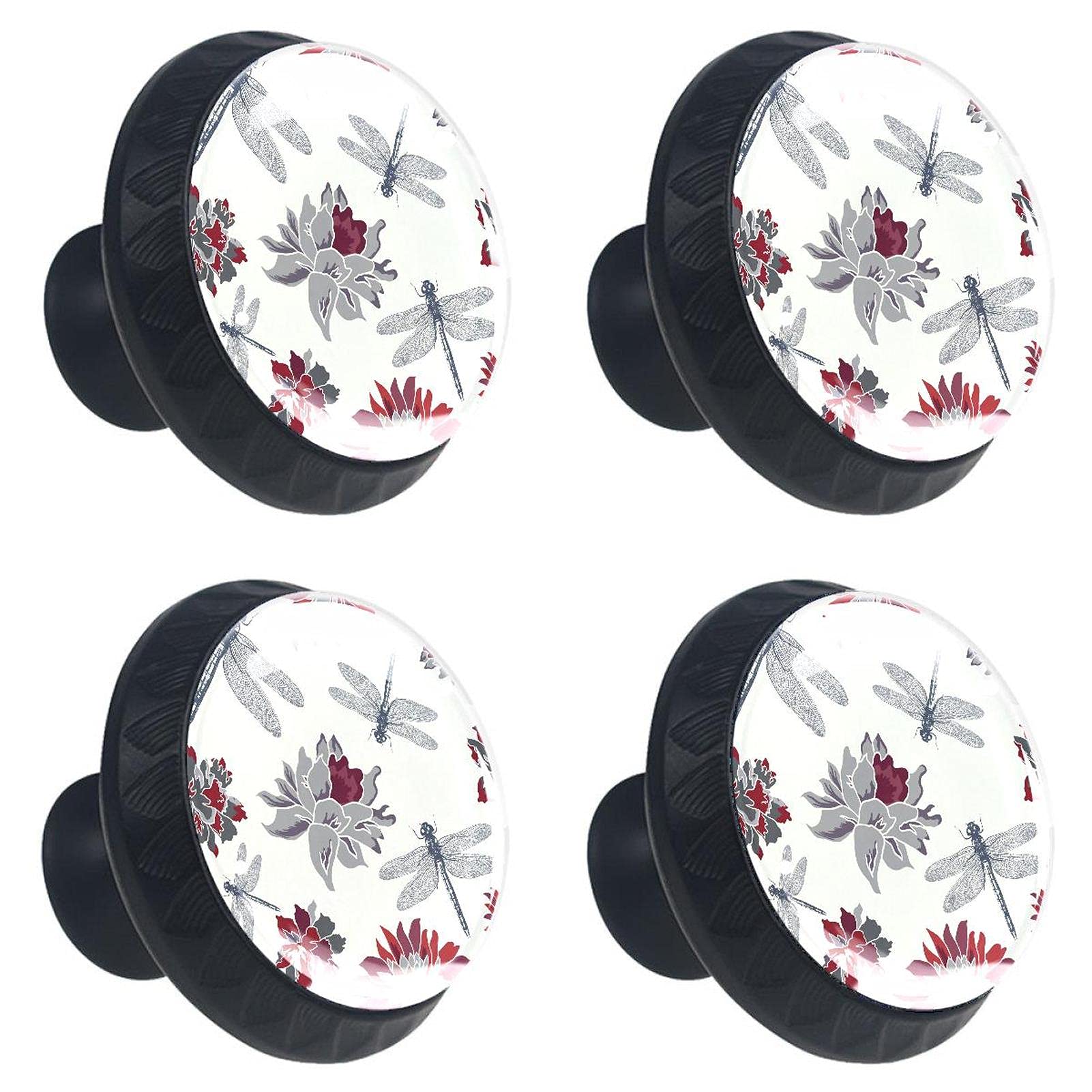 Boutons de tiroir en cristal fleur bouton de meuble libellule 30mm lot de 4
