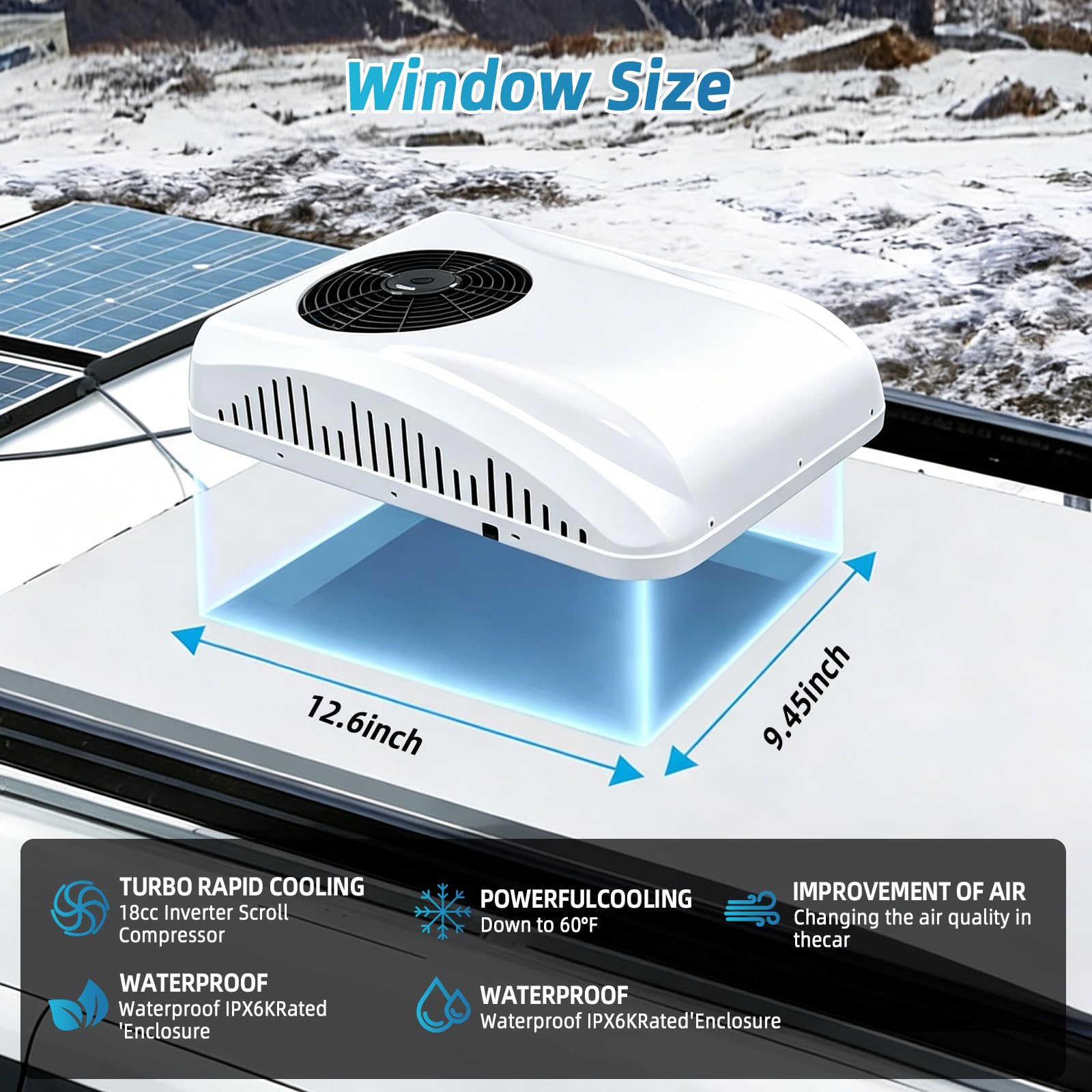 Climatiseur 12 V sur le toit avec chaleur 9 000 BTU 12 V AC unité de stationnement électrique convient pour caravane, camion, camping-car, caravane, camionnette, installation facile