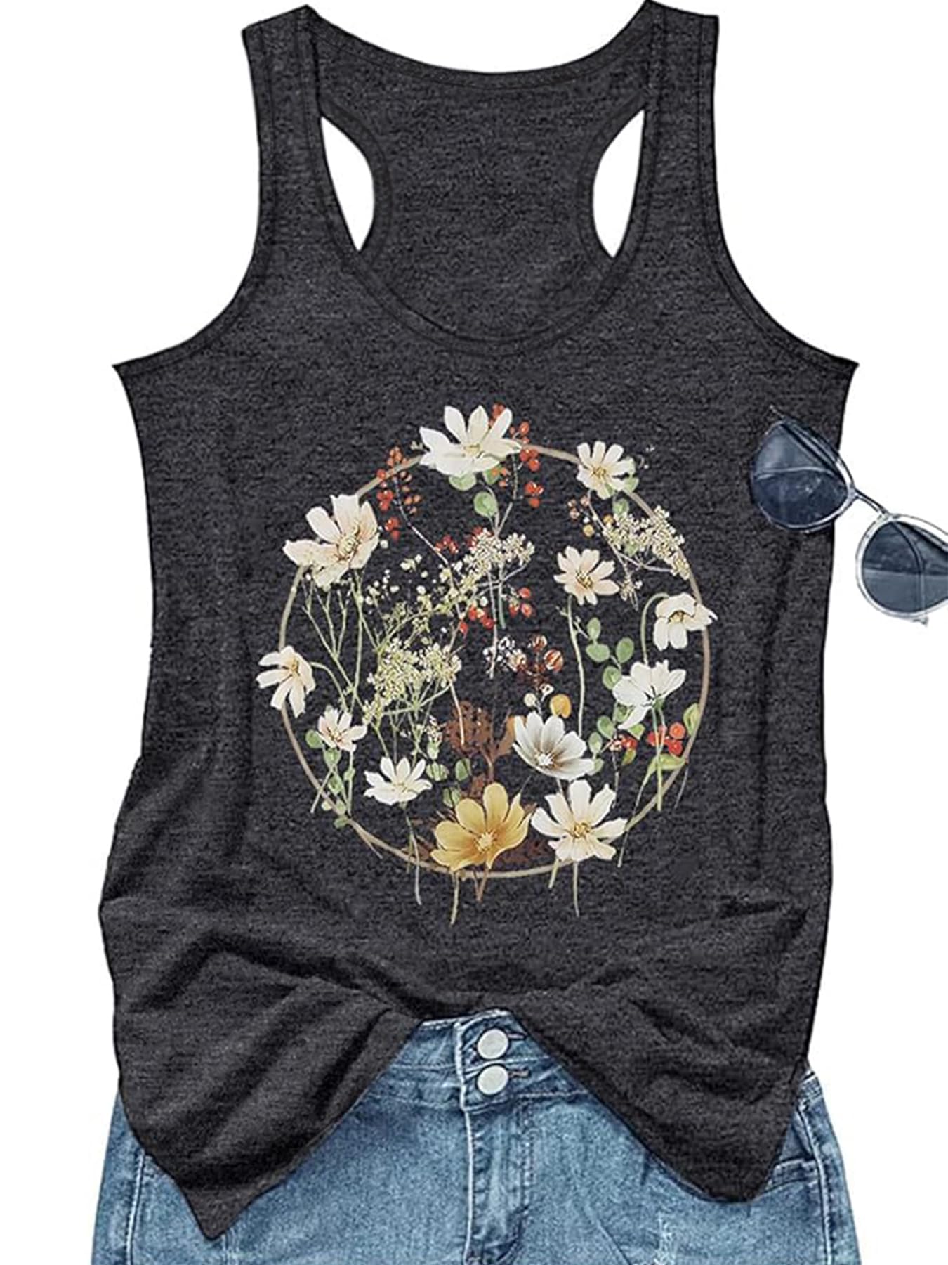 Vintage Mandala Graphic Tank Tops for Women Summer Beach Graphic Loose Tanks Vest Vacation Racerback Tank Cami