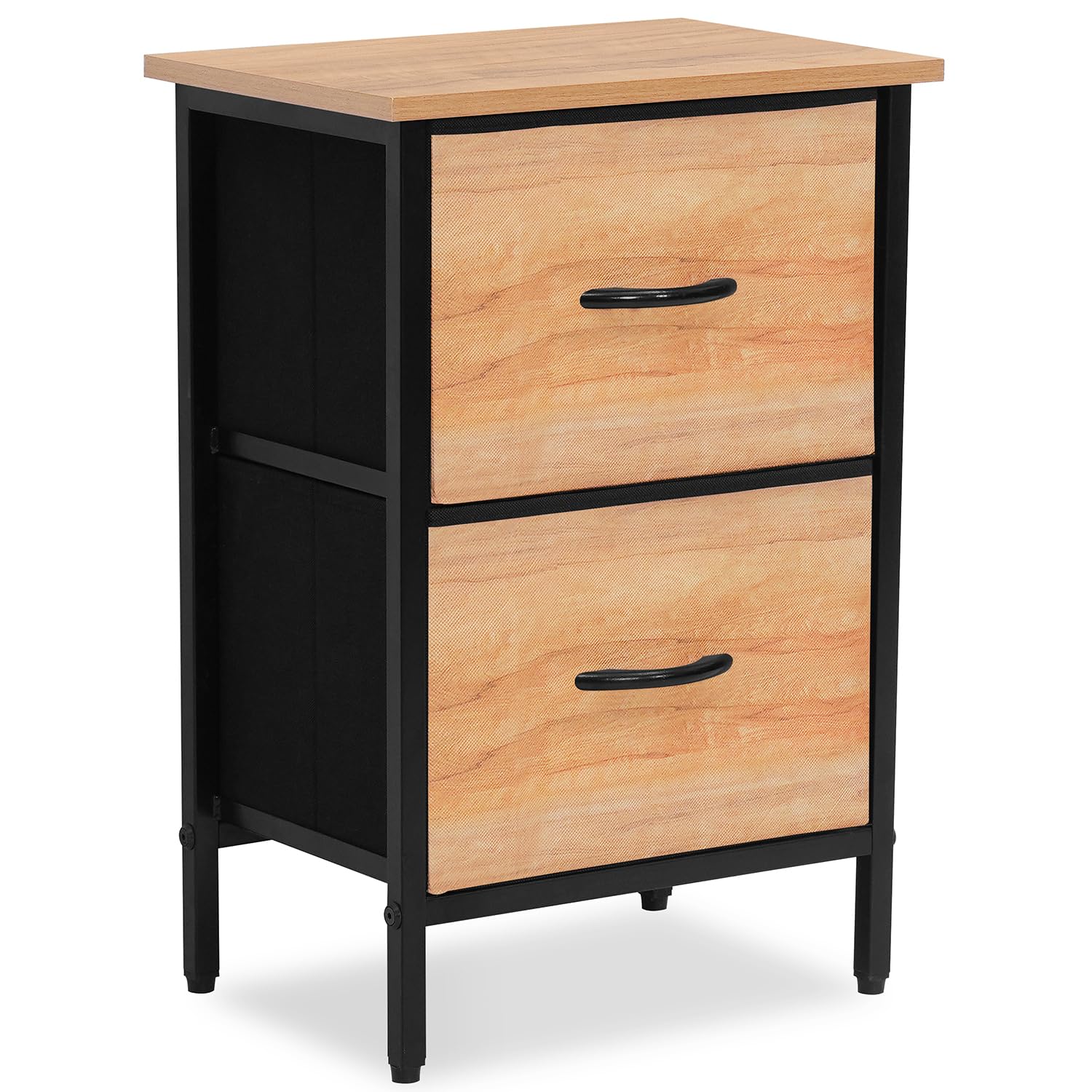 ABOUT SPACE Side Table for Bedroom with 2 Fabric Foldable Drawers for Living Room, Bedroom - Table with Drawers - Sofa Side Table - Night Stand, End Table with Storage (Teak - L 44 x B 31 x H 65 cm)