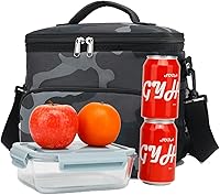 Vista 6 de Bolsa de almuerzo reutilizable aislada para adultos, lonchera grande para mujeres y hombres con correa ajustable para el hombro, bolsillo frontal