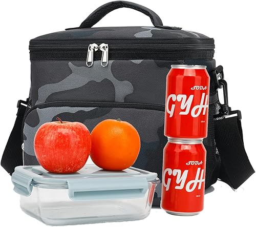 Miniatura 6 de Bolsa de almuerzo reutilizable aislada para adultos, lonchera grande para mujeres y hombres con correa ajustable para el hombro, bolsillo frontal