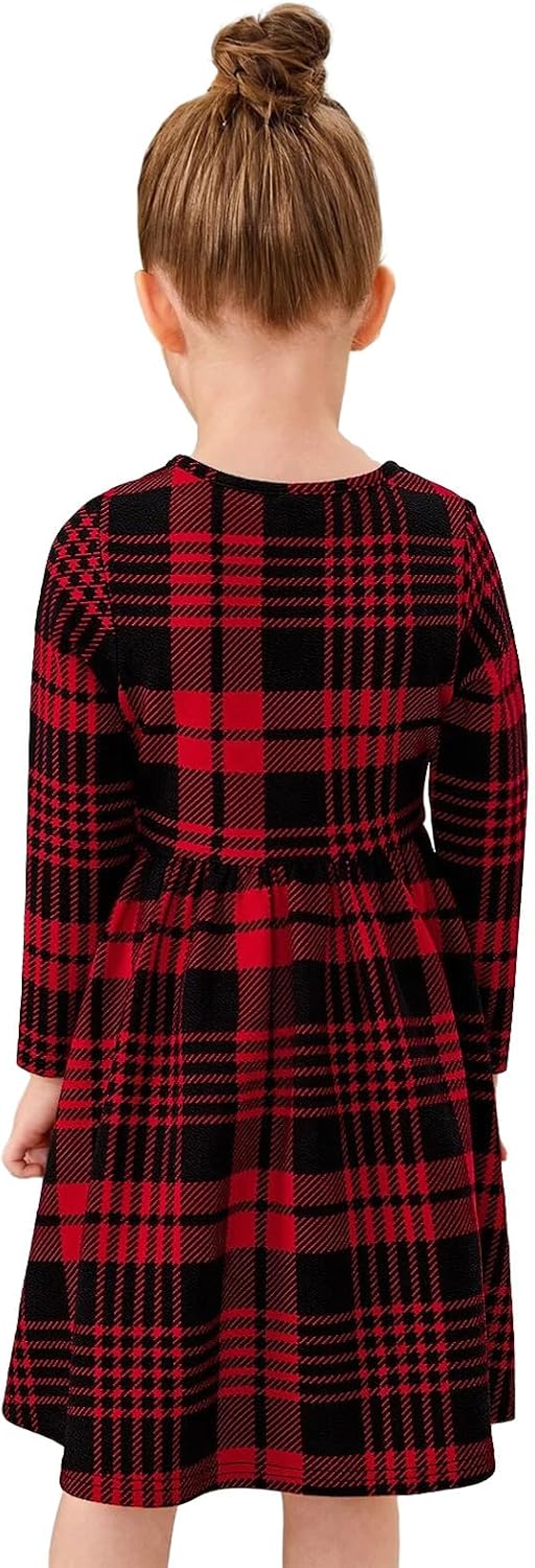 21KIDS Girls Fall Plaid Dress Long Sleeve Casual Midi Dresses with Pockets for Kids 6-14 Years - Image 5