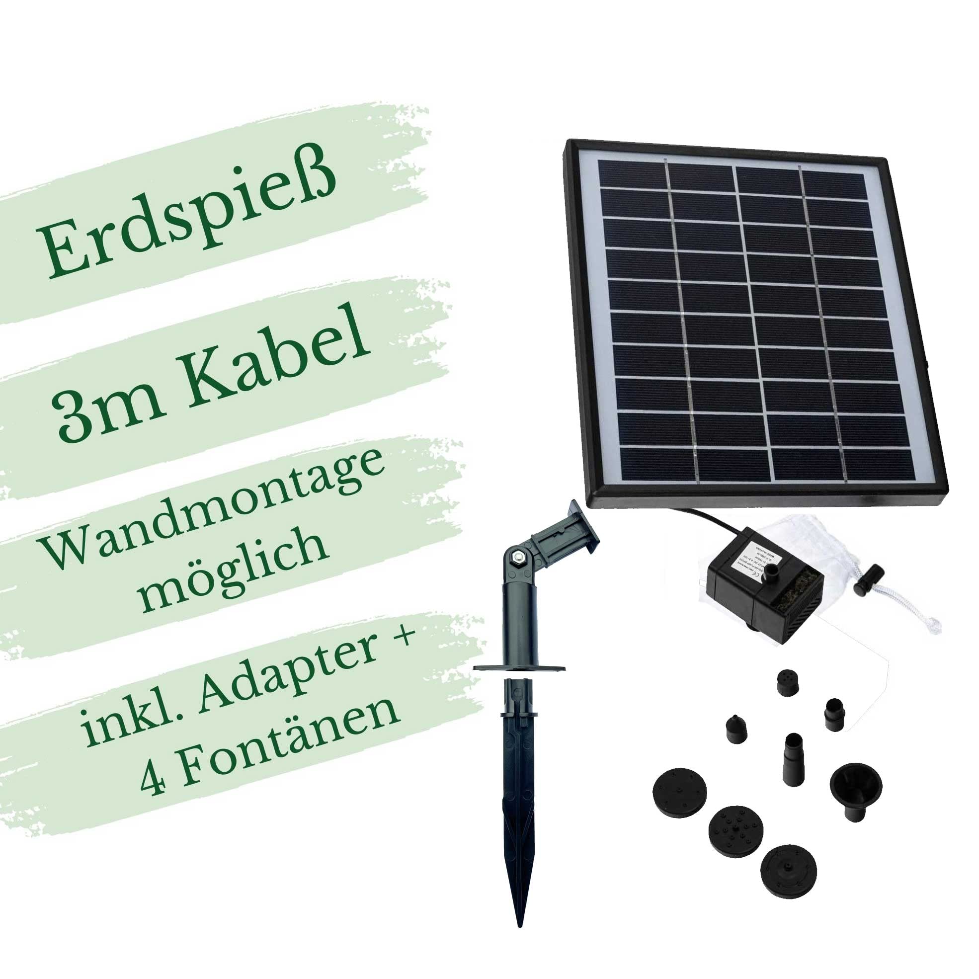 Storm's Gartenzaubereien Wasserspeier Fisch blau mit Akku Solarpumpe 12cm aus Keramik Laufzeit ohne Sonne 4-5 Stunden für Miniteiche