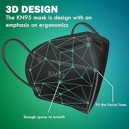 Miniatura 2 de KN95-Mascarilla facial de 5 capas (10 piezas) negra - Filtración > 95% con cómoda cinta elástica para las orejas | Tela de polipropileno no tejida,