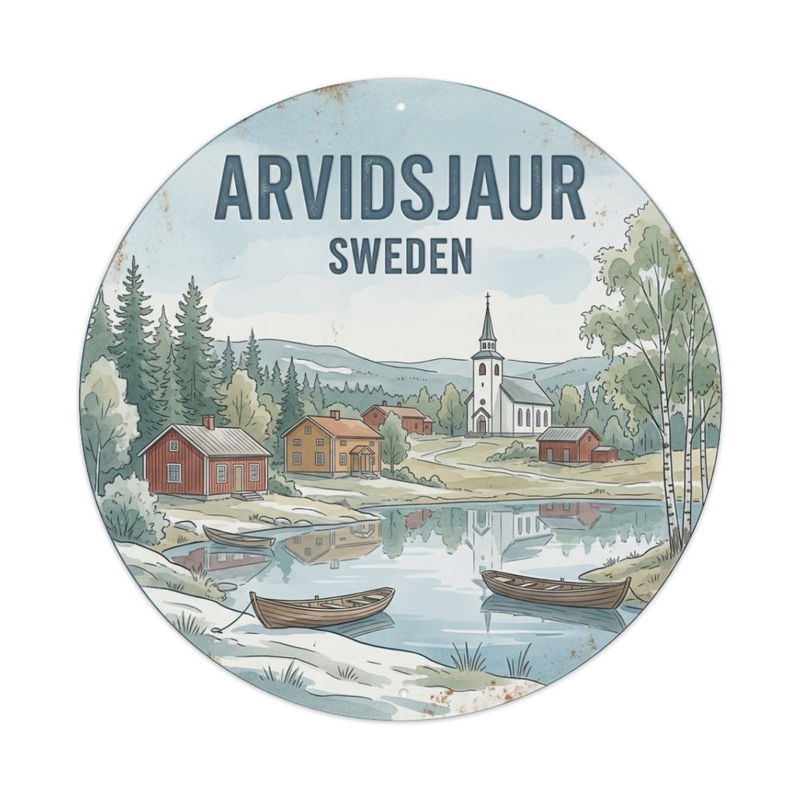 Vintage Travel Arvidsjaur Sweden Town Metal Tin Sign