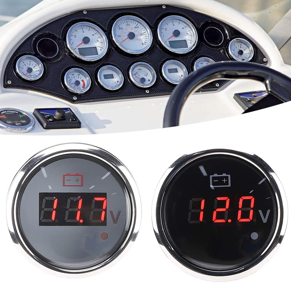 Akozon Jauge de tension de batterie Affichage numérique à LED Alarme intelligente étanche IP67 Universel pour bateau automatique 2 pouces(Noir)