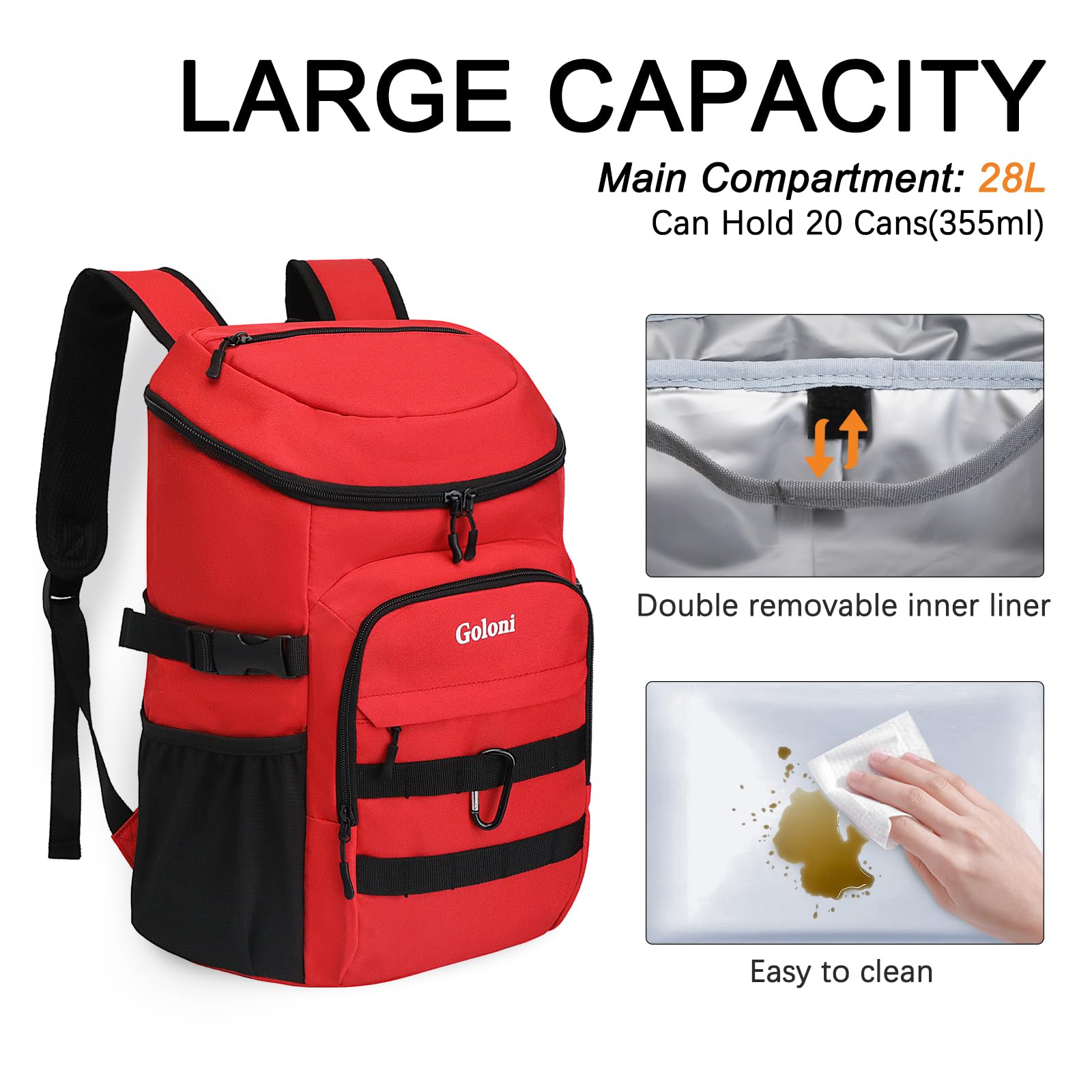 UPGRADE Kühlrucksack 24 Dosen - Leichter isolierter Rucksackkühler, auslaufsicher & 18 Stunden Eisspeicherung für Strand, Camping, Wandern (Männer, Frauen, Familie)