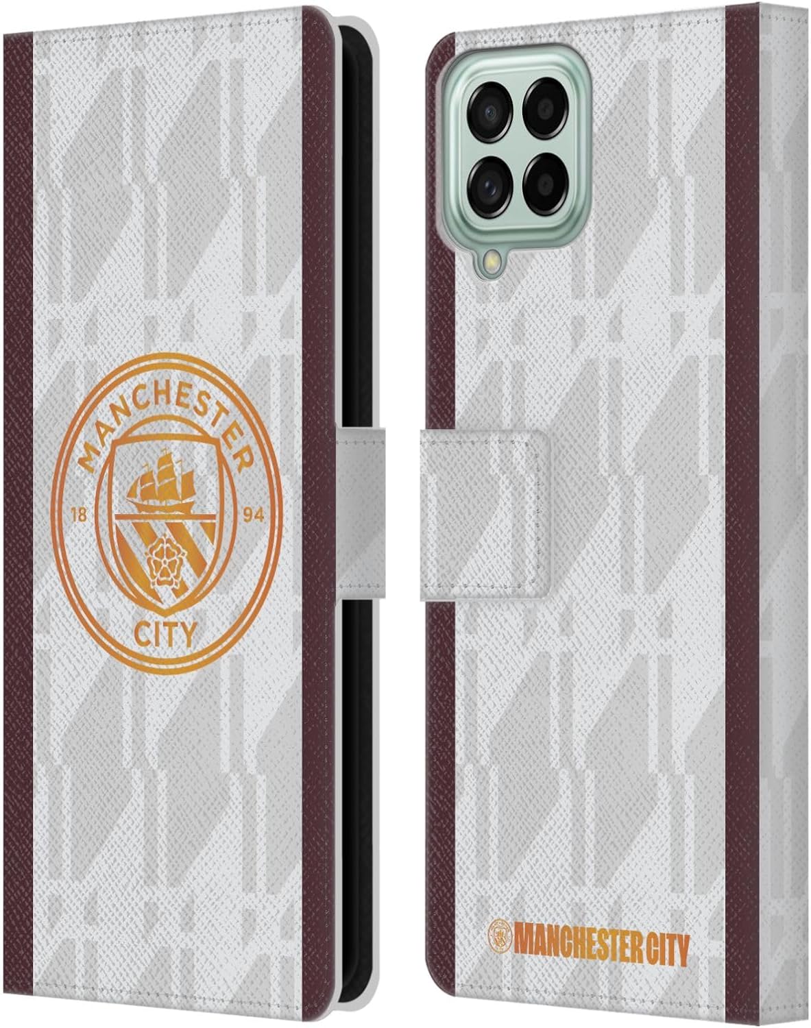 Head Case Designs Officially Licensed Manchester City Man City FC Away 2023/24 Badge Kit Leather Wallet Case Compatible with Samsung Galaxy M33 (2022)