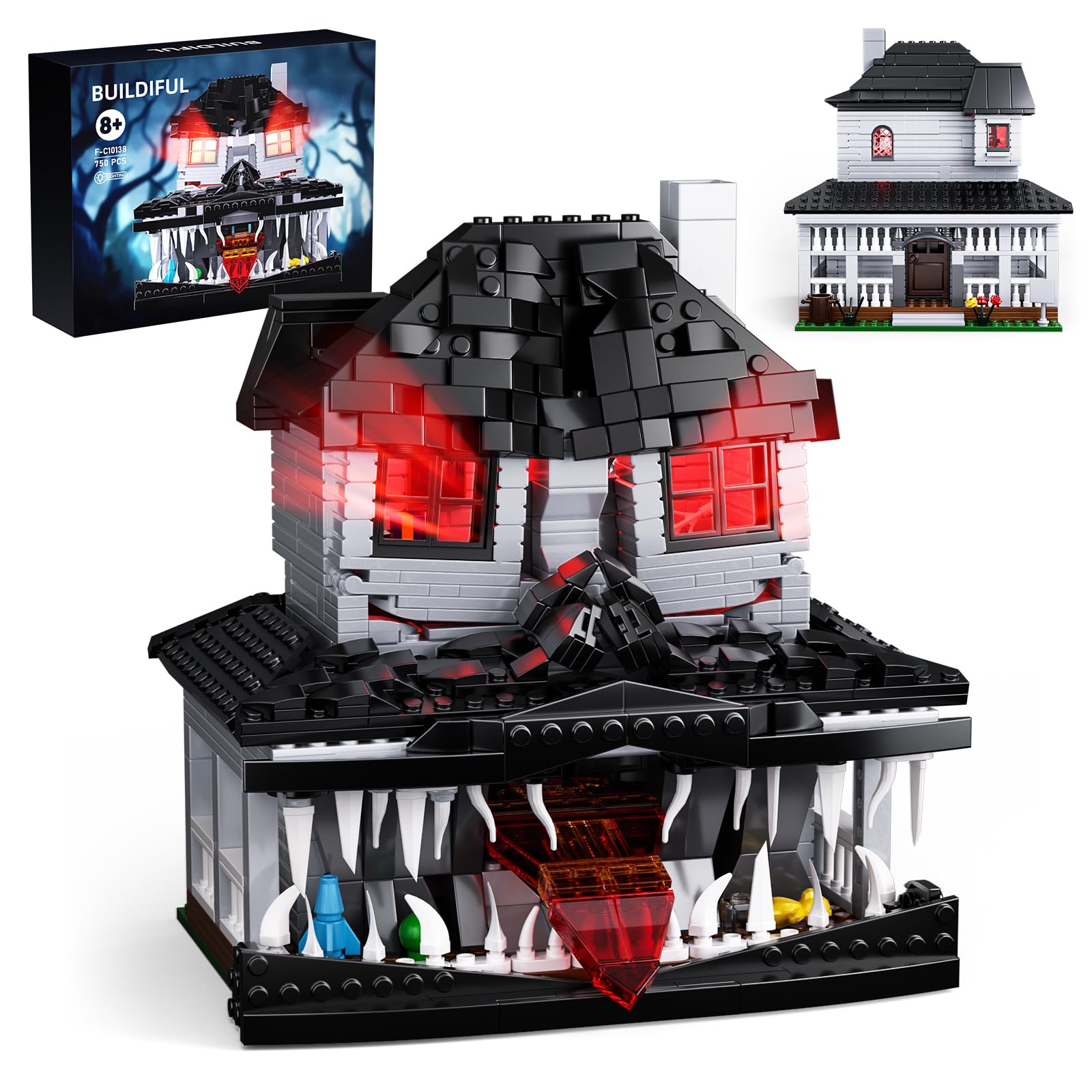 ZIQILIGHTING Monster House Building Set with Light, Horror Haunted House Collectible Toy, Halloween Decoration Gift For Cartoon Fans, 8+ Kids and Adult (750PCS)