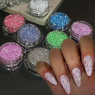 Reflective Glitter Powder Set, 8 Colors Sparkle Diamond Nail Glitter Dus...