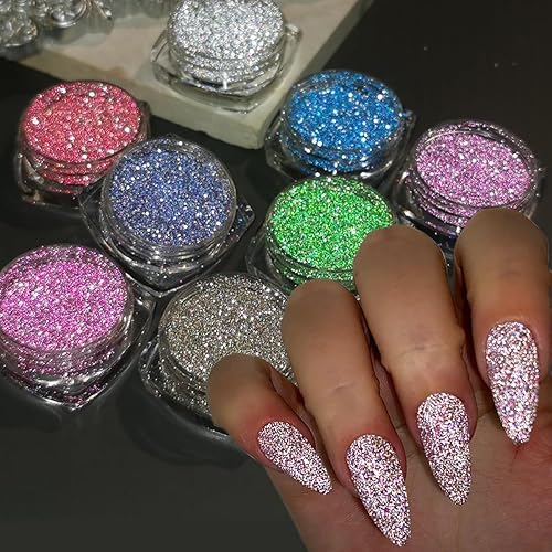 Reflective Glitter Powder Set, 8 Colors Sparkle Diamond Nail Glitter