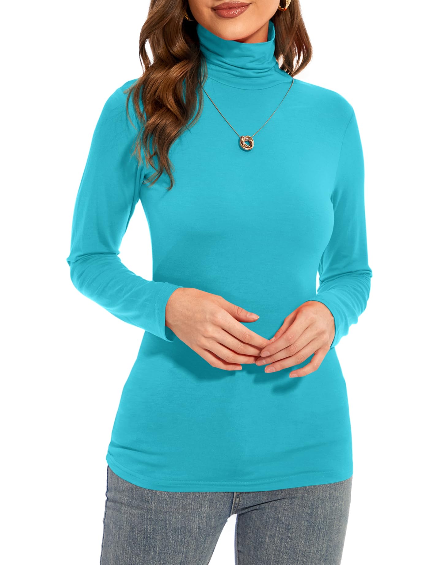 Womens Long Sleeve Turtleneck T-Shirts Casual Lightweight Slim Fit Cozy Base Layer Top