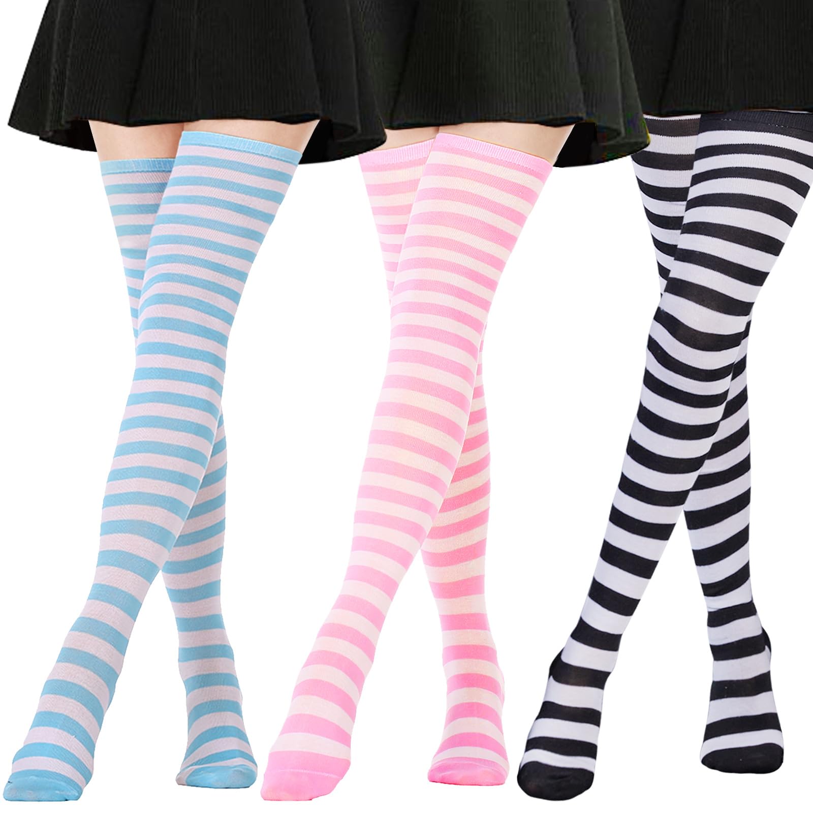 AQOKKA Extra Long Thigh High Socks for Women Striped Over Knee Thigh Socks Long Boot Thigh High Stockings Leg Warmers