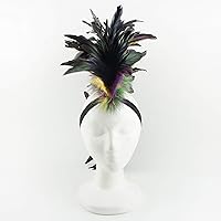 Vista 4 de ZUCKER Disfraz de tocado de plumas naturales Mohawk - Accesorios para el cabello para fiesta de cosplay de Halloween, Mardigras