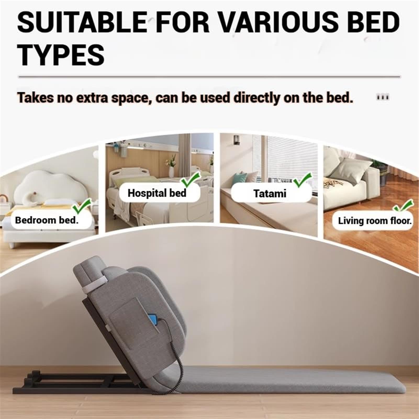 Respaldo de cama eléctrico ajustable con control remoto por cable, rango de elevación de 2-80° para atención hospitalaria en casa, ideal para ancianos y pacientes