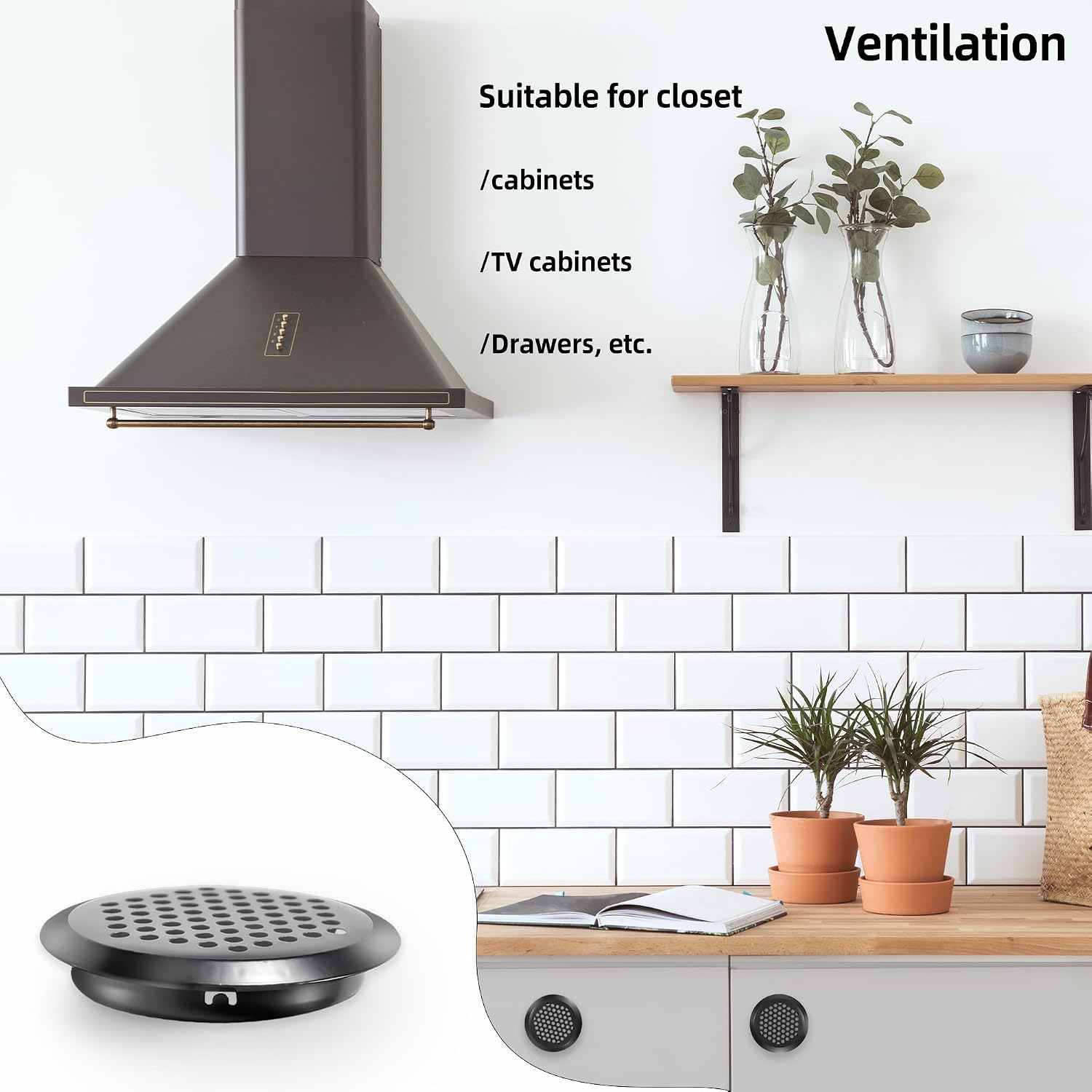 50 Pcs Round Soffit Vents 2 inch/53 mm, Stainless Steel, Black | Circular Soffit Vents for Roof Eaves, Mesh Hole Vent for Wardrobe Cabinets Shoe Kitchen