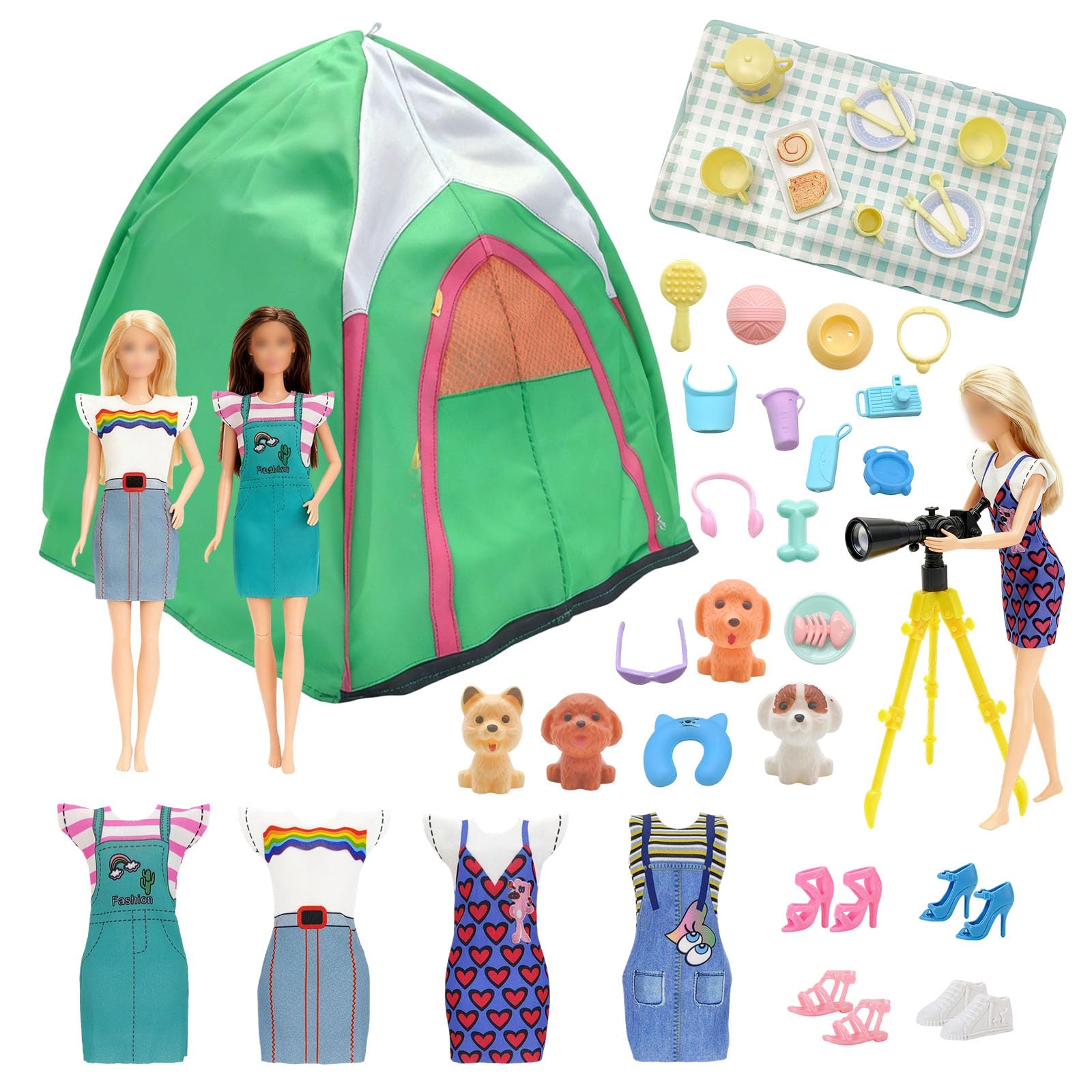 43 Pcs Dolls Travel Camping Tent Compatible with Barbie