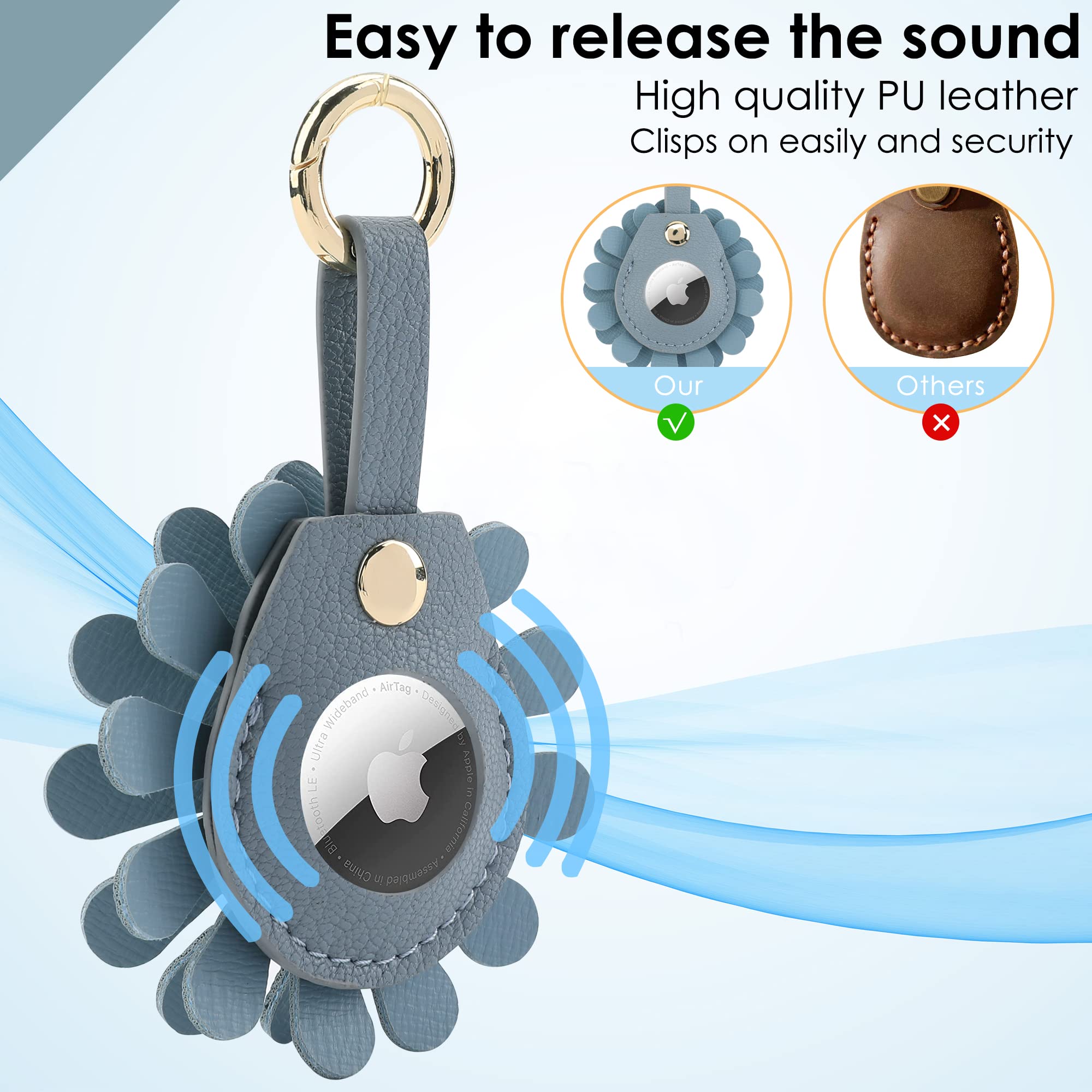 URIZZD Air Tag Keychain for Apple Airtags Holder, 2 Pack Flower Air Tag Cases, Leather Cover for AirTags Holder (Yellow+Blue)