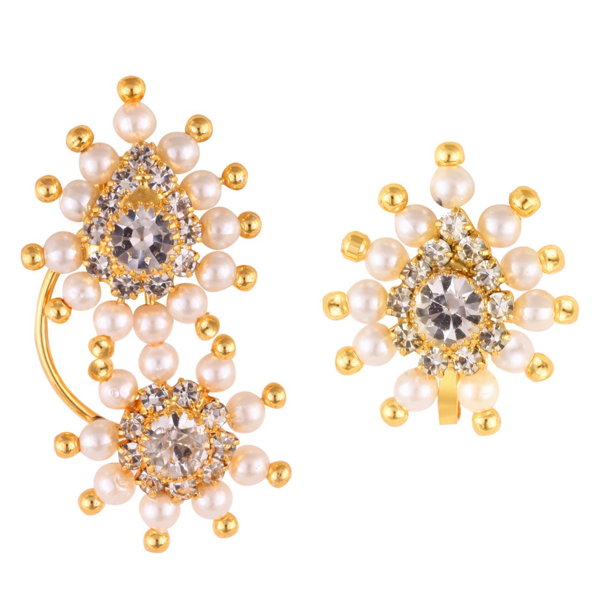 Vighnaharta Gold Plated with Pearl CZ and Artificial stone Clip-on and Press Maharashtrian Nath Nathiya./ Nose Pin valentine day gift valentineday gift for her gift for him gift for women gift for women [VFJ1190NTH-White-1193NTH-White]-image-35